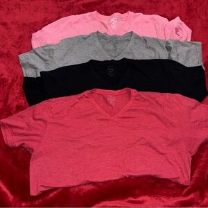 Men's V-Neck Short Sleeve T-Shirt Pack - Pink, Gray, Black, Red